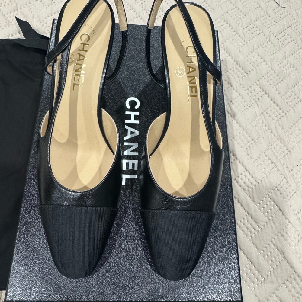 Chanel Black Heels with Slingback Design